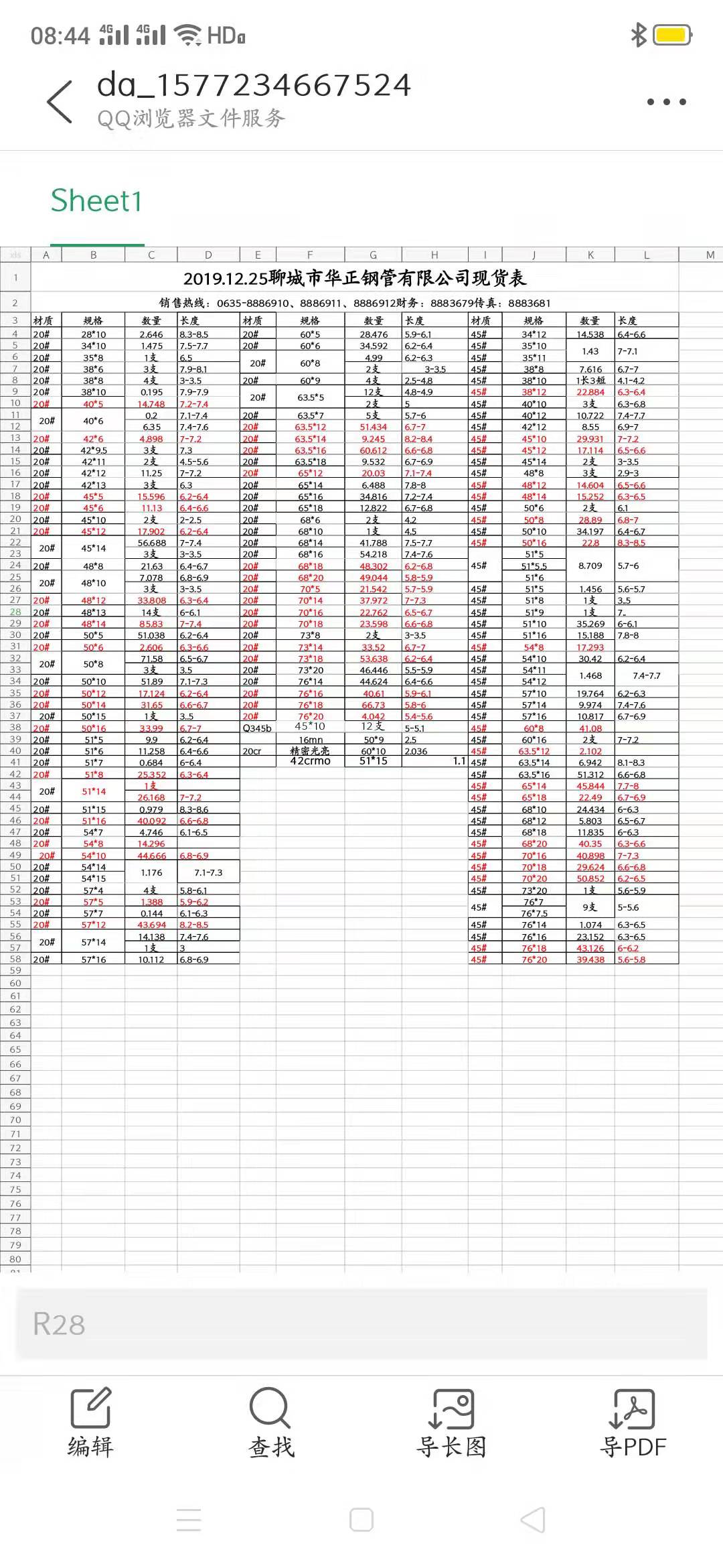 華正鋼管2019年12月30號庫存表(圖2)